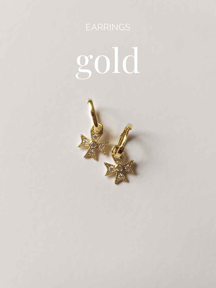 Earrings finished in gold. Sterlong silver jewelry with 18k gold plating.